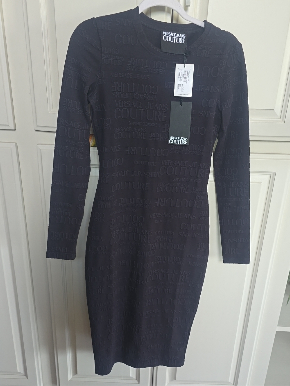 Versace Jeans Couture Black Long-Sleeve Logo Bodycon Dress